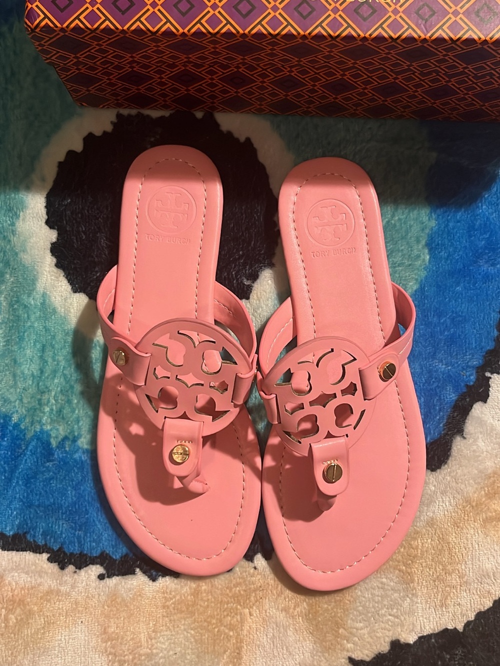 Tory Burch Pink Logo Thong Sandals
